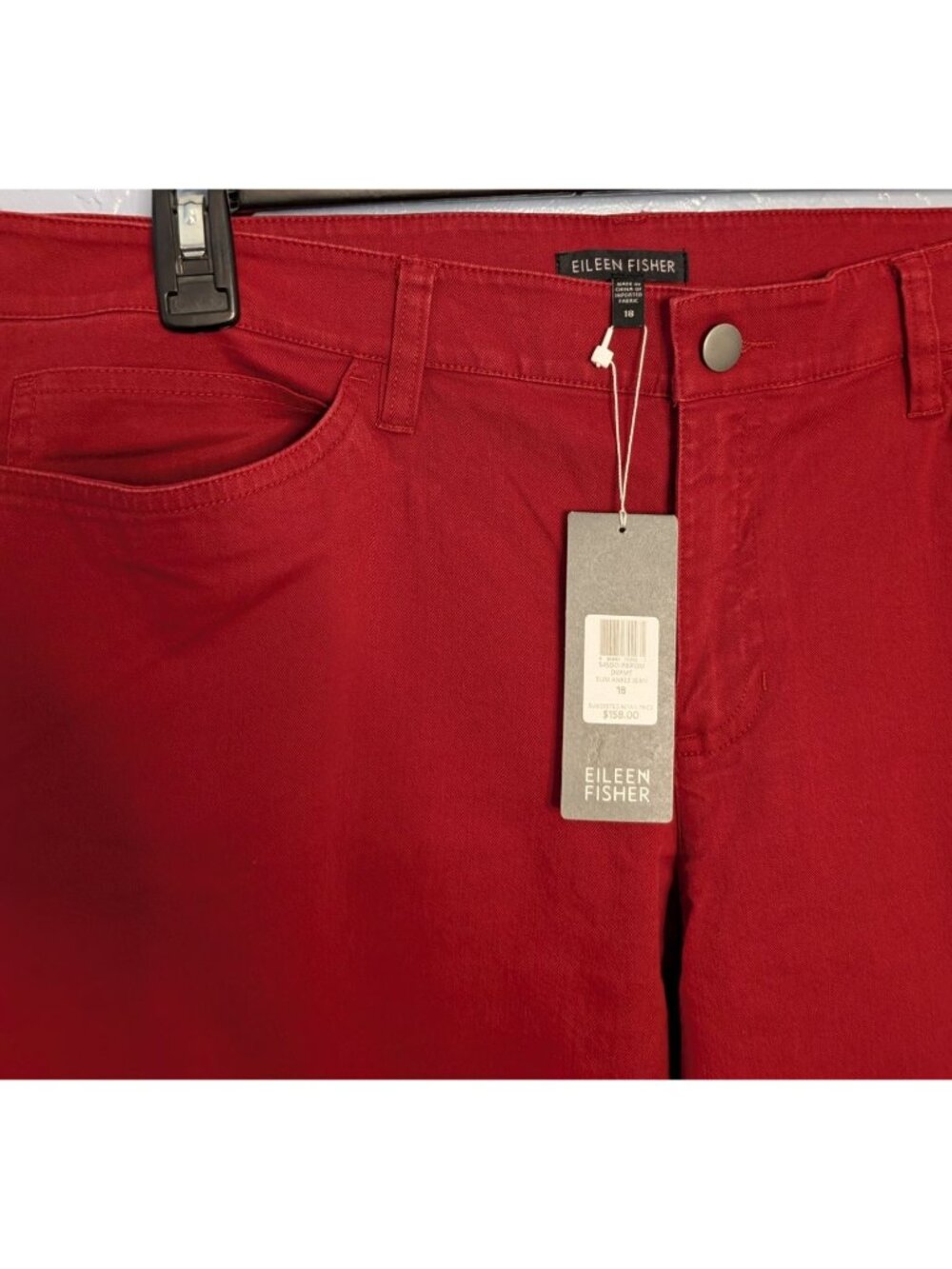 Eileen Fisher Organic Cotton Red Slim Ankle Jeans Sz 18 Eco-Friendly Stretch - Picture 7 of 15